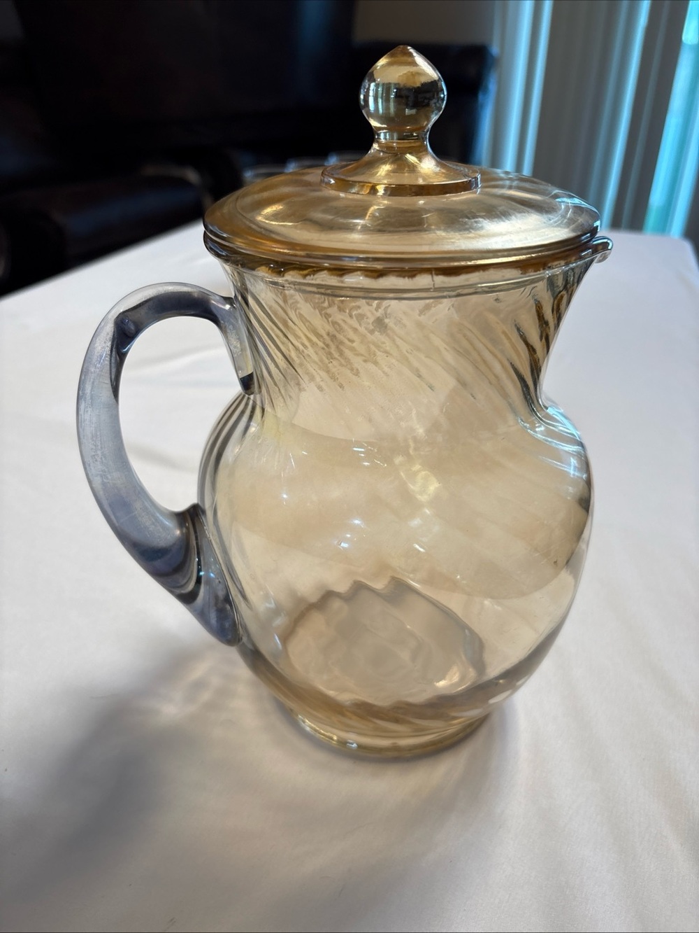 Amber Swirl Glass Pitcher with Lid